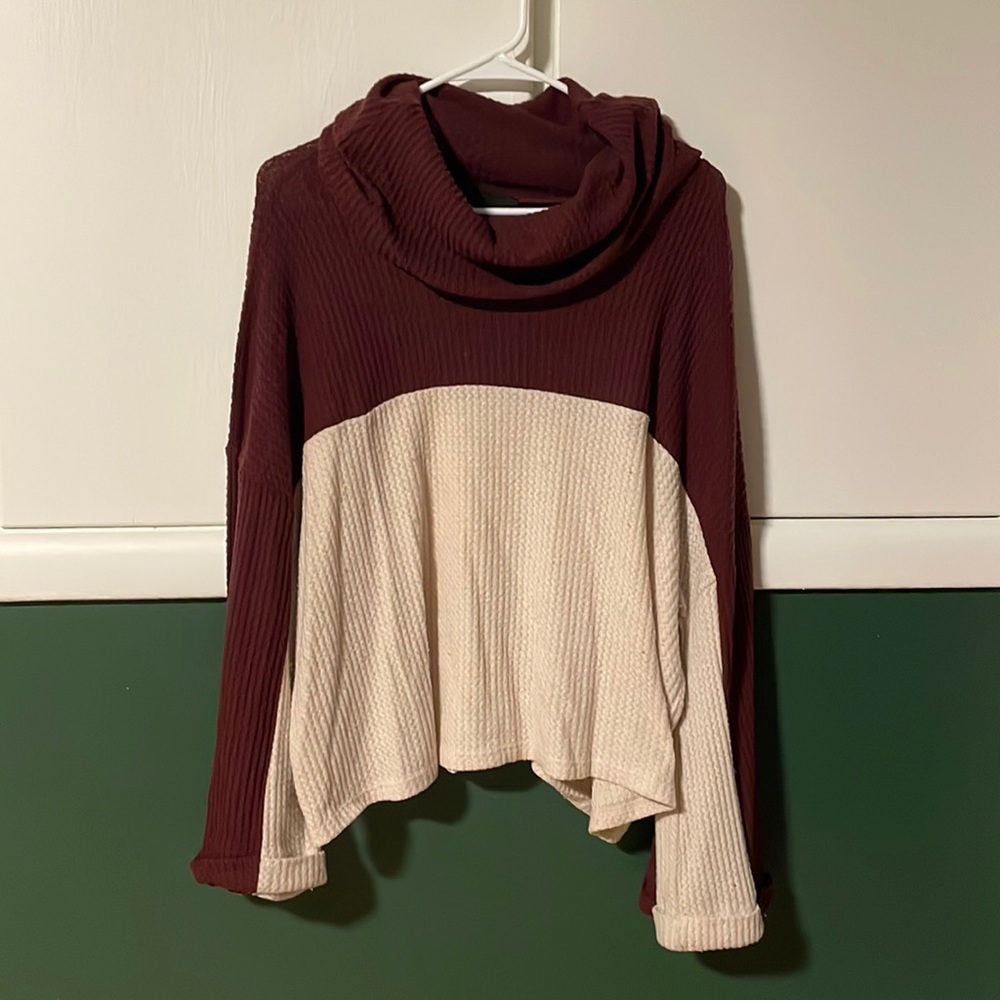 Cowl neck, bat wing, color block sweater
